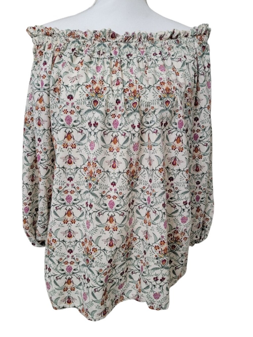 St. John's Bay Size S Cream with Floral Damask Pattern Off-the-Shoulder Boho Top